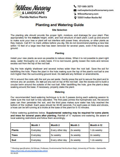 Wilcox Planting and Watering Guide
